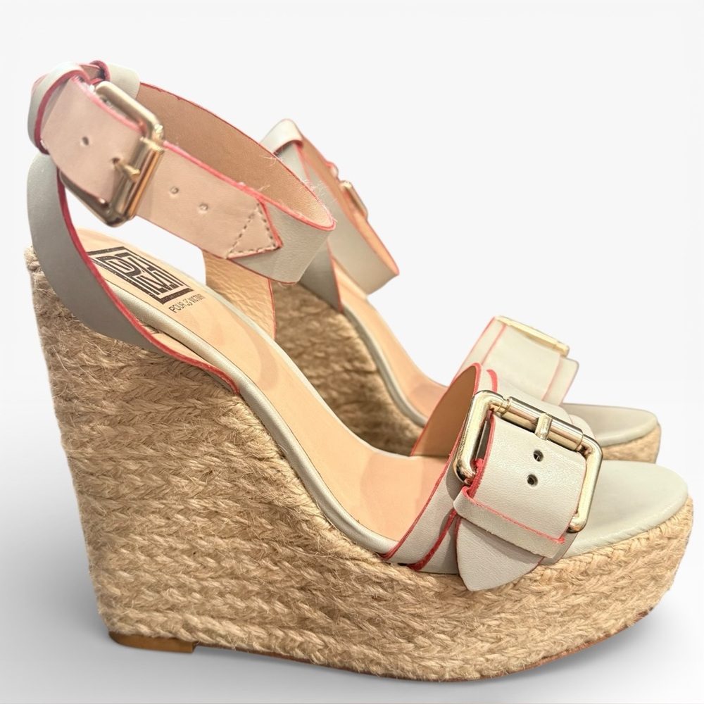 Pour La Victoire Jaclyn Espadrille Wedge Heel Ankle Strap‎ Sandal Leather 8.5